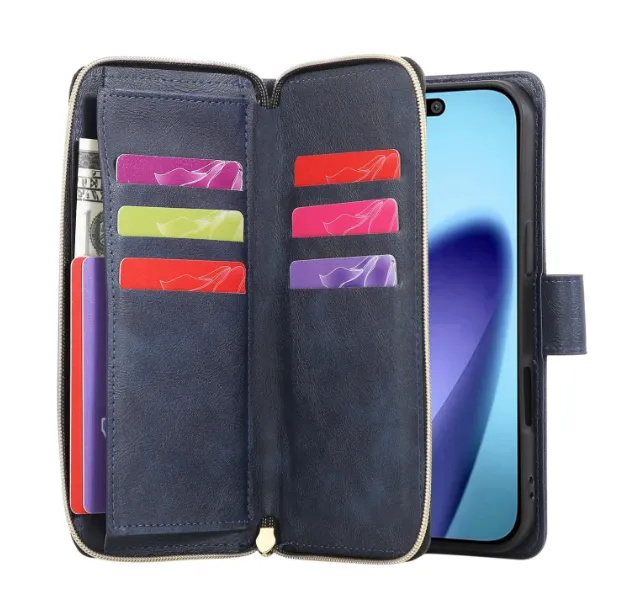 Multi Function Zipper Wallet Leather Case for iphone 17