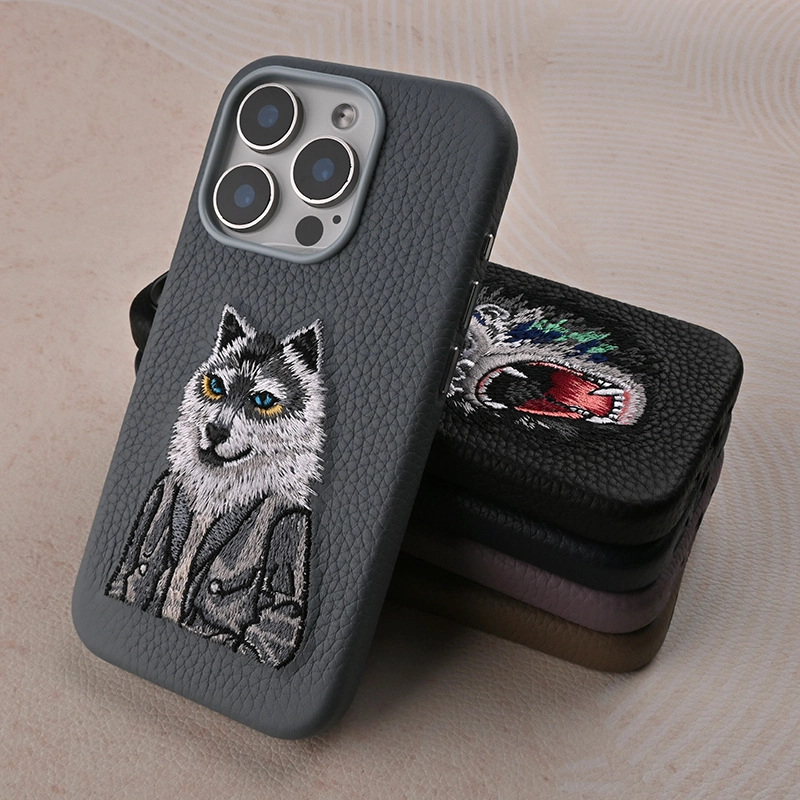 Embroidered Leather iPhone Case
