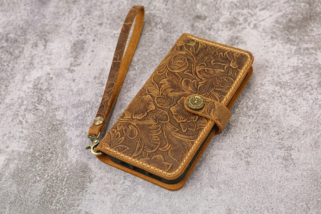 Tooled leather phone case