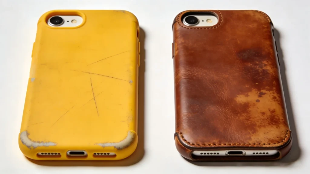 after use of silicon phone case and vegetable tanned phone case