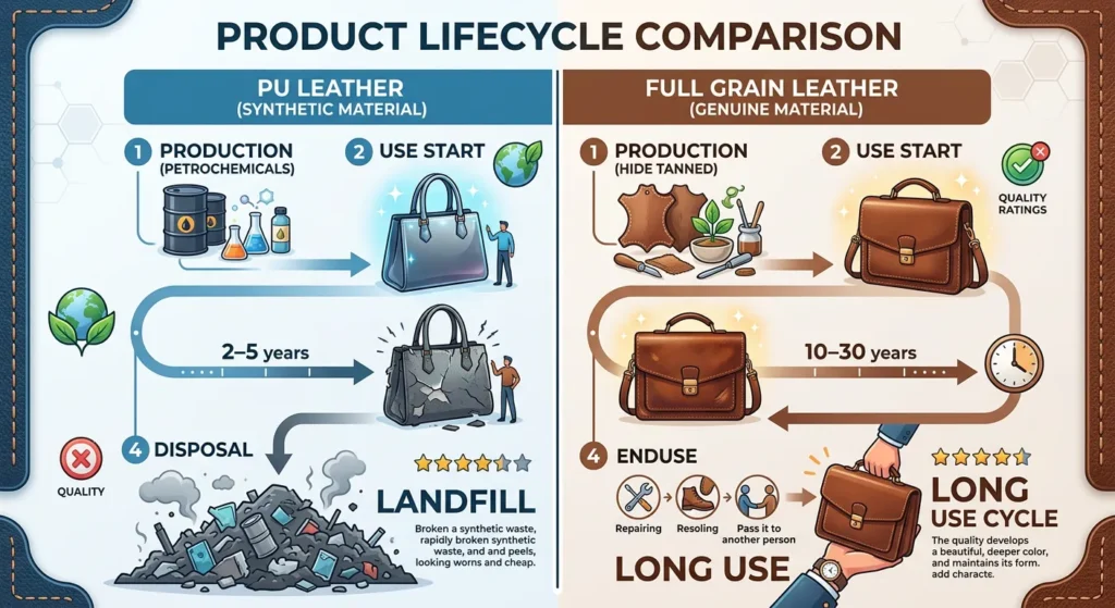 PU leather VS full grain leather of lifecycle