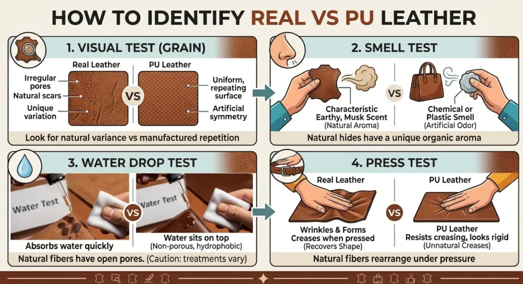 How to identify PU leather VS full grain leather