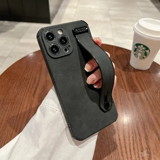 hand holding a PU leather phone case