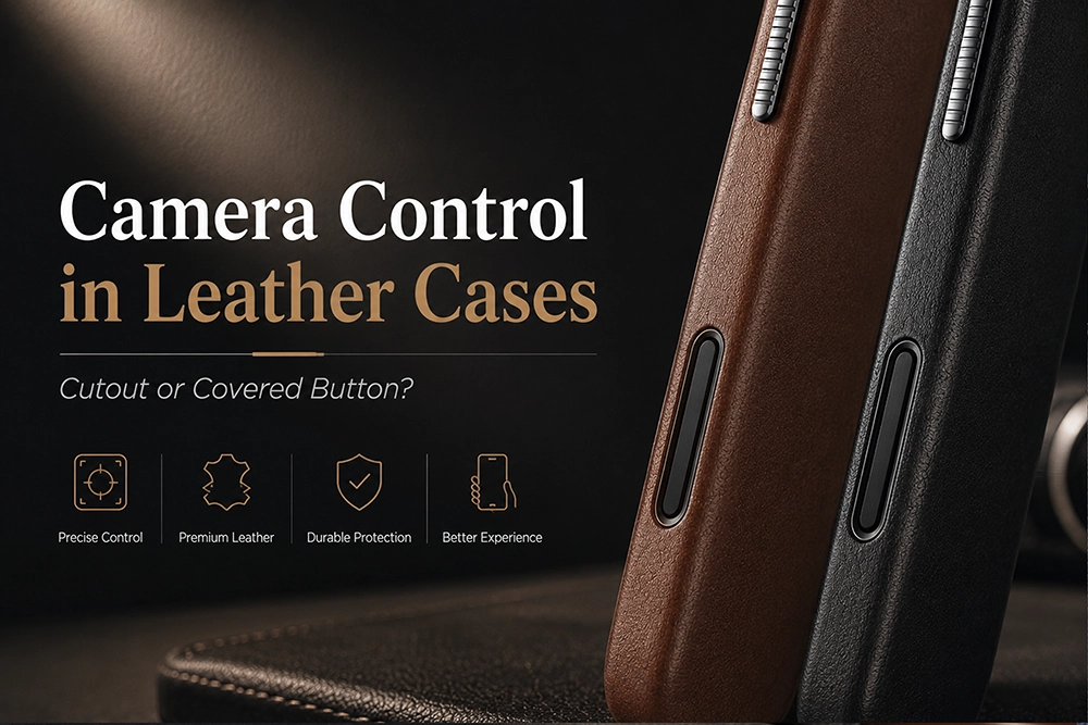 Camera Control Button in Leather Phone Cases Cutout or Covered Button