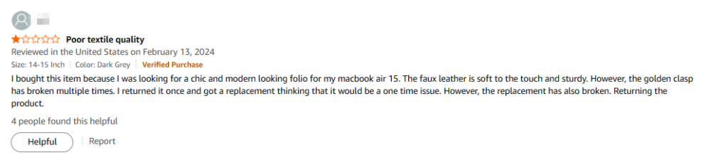laptop case bad review from Amazon