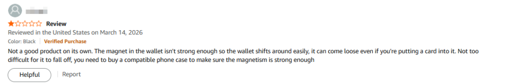 magsafe wallet bad review from Amazon
