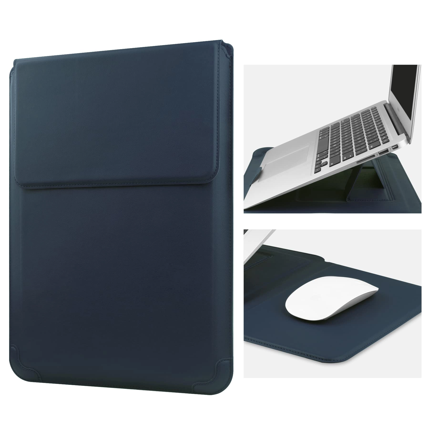 14 Inch Laptop Sleeve Case Leather Bag with Stand