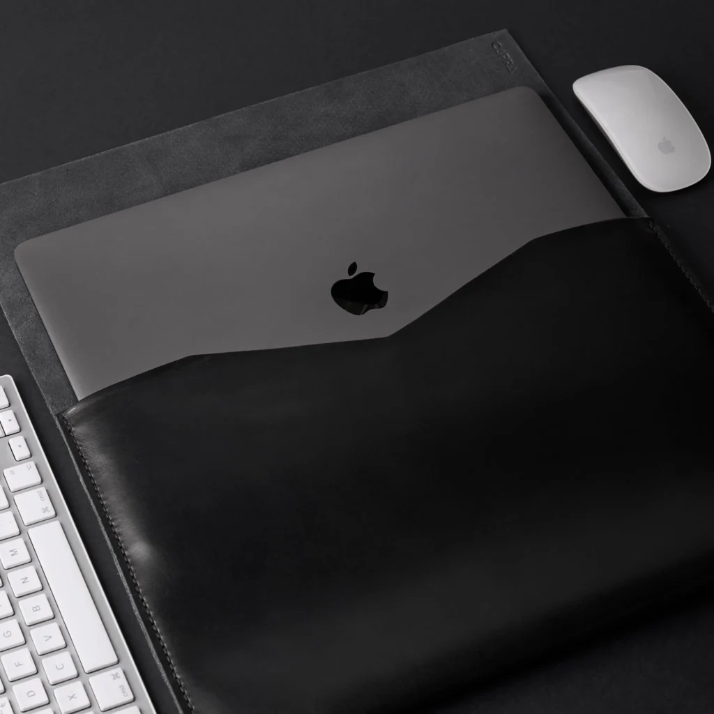 Leather laptop sleeve sample