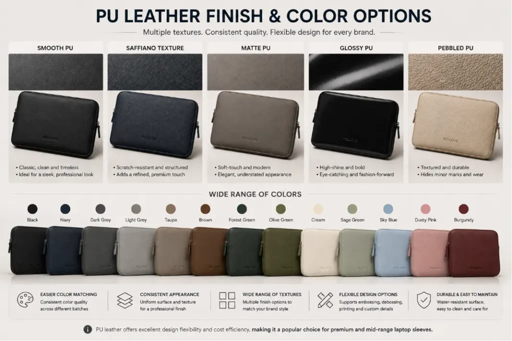 PU leather finish and color options