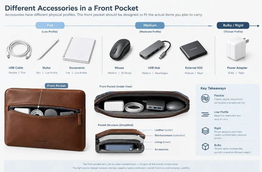 Different Accessories in a front pocket